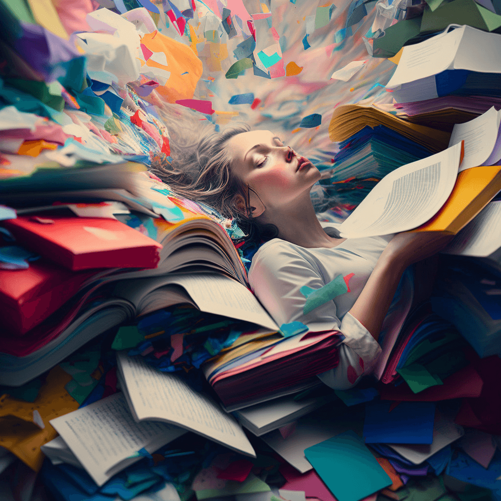 woman overwhelmed by many script pages